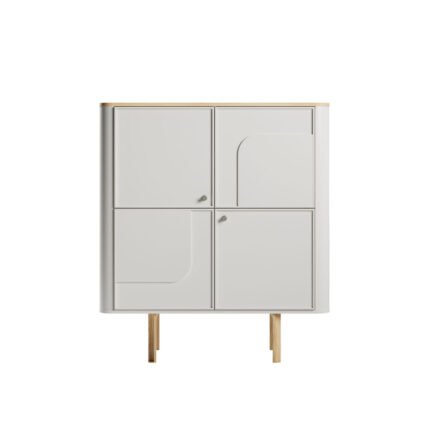 Висока конзола с четири врати и дървен плот – скандинавски стил