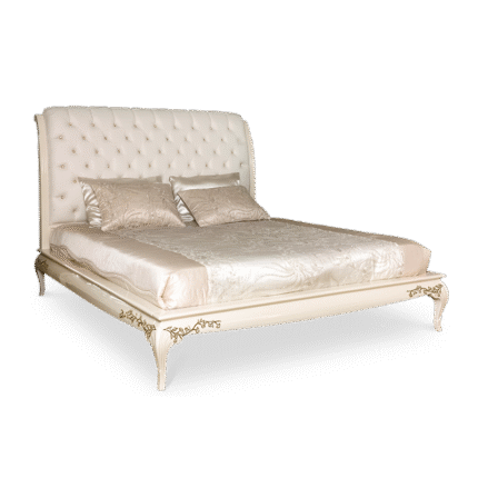 Луксозно легло с тапицирана табла и златна орнаментика – Модел Eleganza
