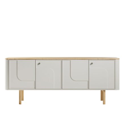 Модерна конзола с дървен плот и геометрични вратички в скандинавски стил